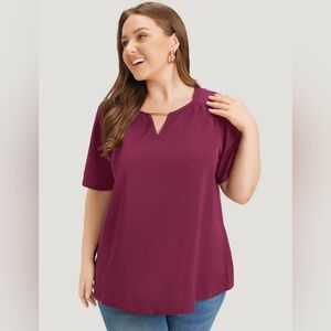 BloomChic,Key Hole Blouse With Gold Accent, Burgundy, Plus Size 14-16/1X